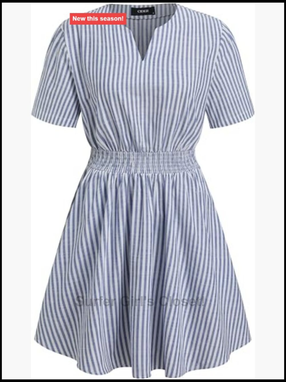 Womens Striped Mini Dress Summer Casual Short Sleeve Elastic Waist A-Line
